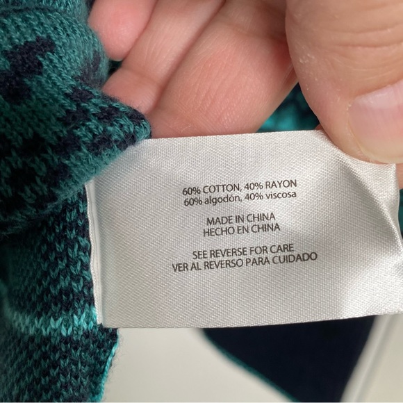 Eddie Bauer Fair Isle Half Zip Sweater Green & Blue Mock Turtleneck Medium - Picture 8 of 10